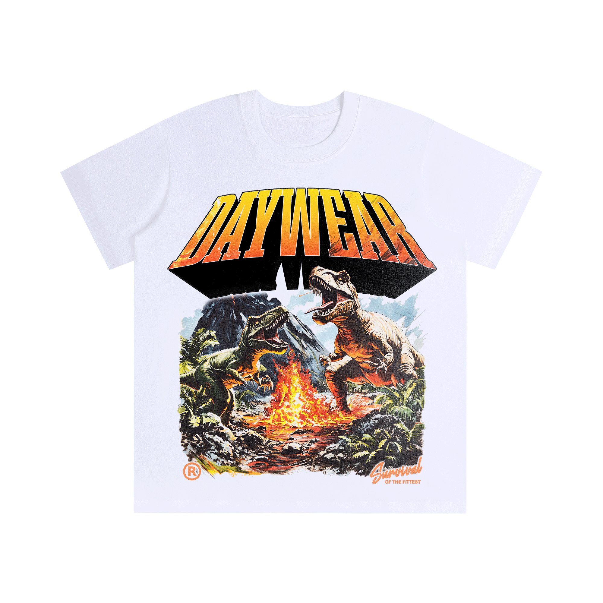 Dino graphic tee mockup, front, white