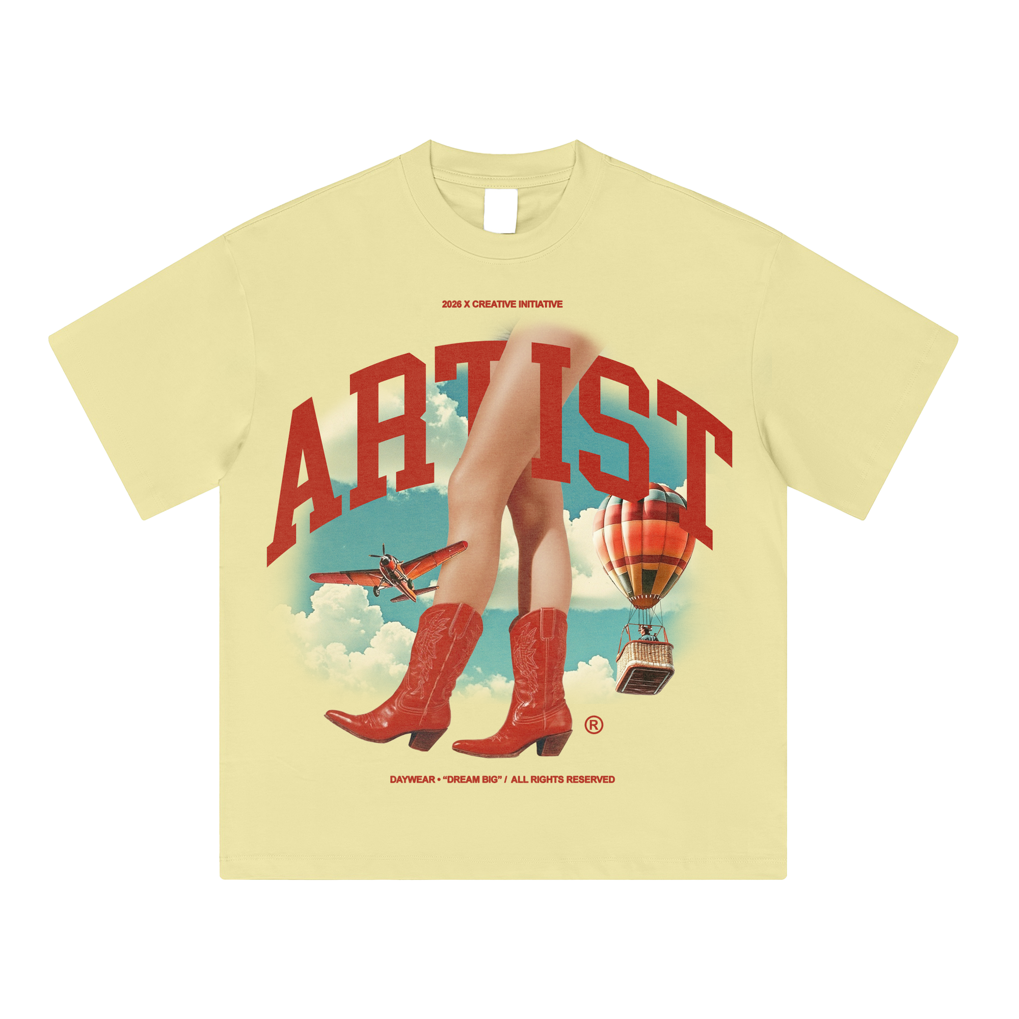 Yellow DB graphic tee mockup, front