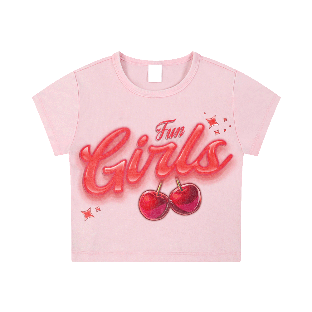 Pink and red graphic tee mockup, front