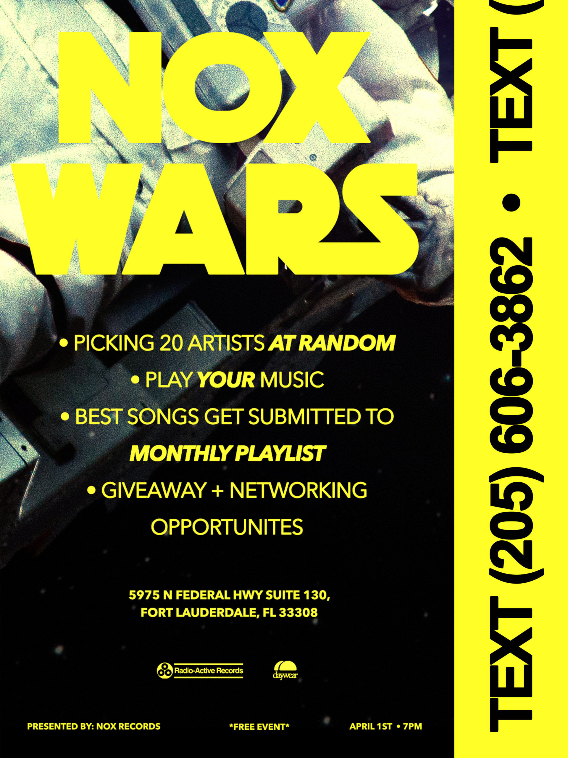 Event poster for a NOX Records musician and creative mixer