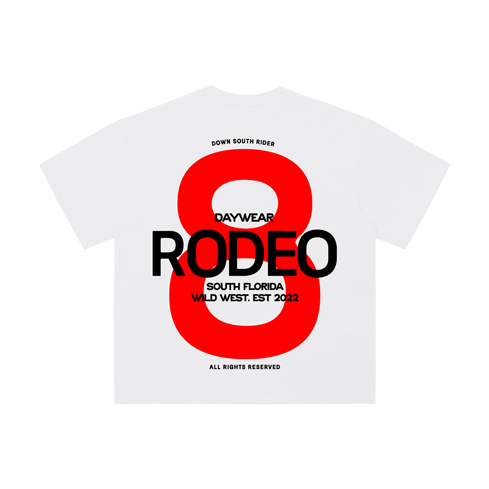 Rodeo graphic tee mockup, back, white